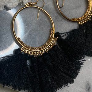 Black - Tassel and Hoop Earrings